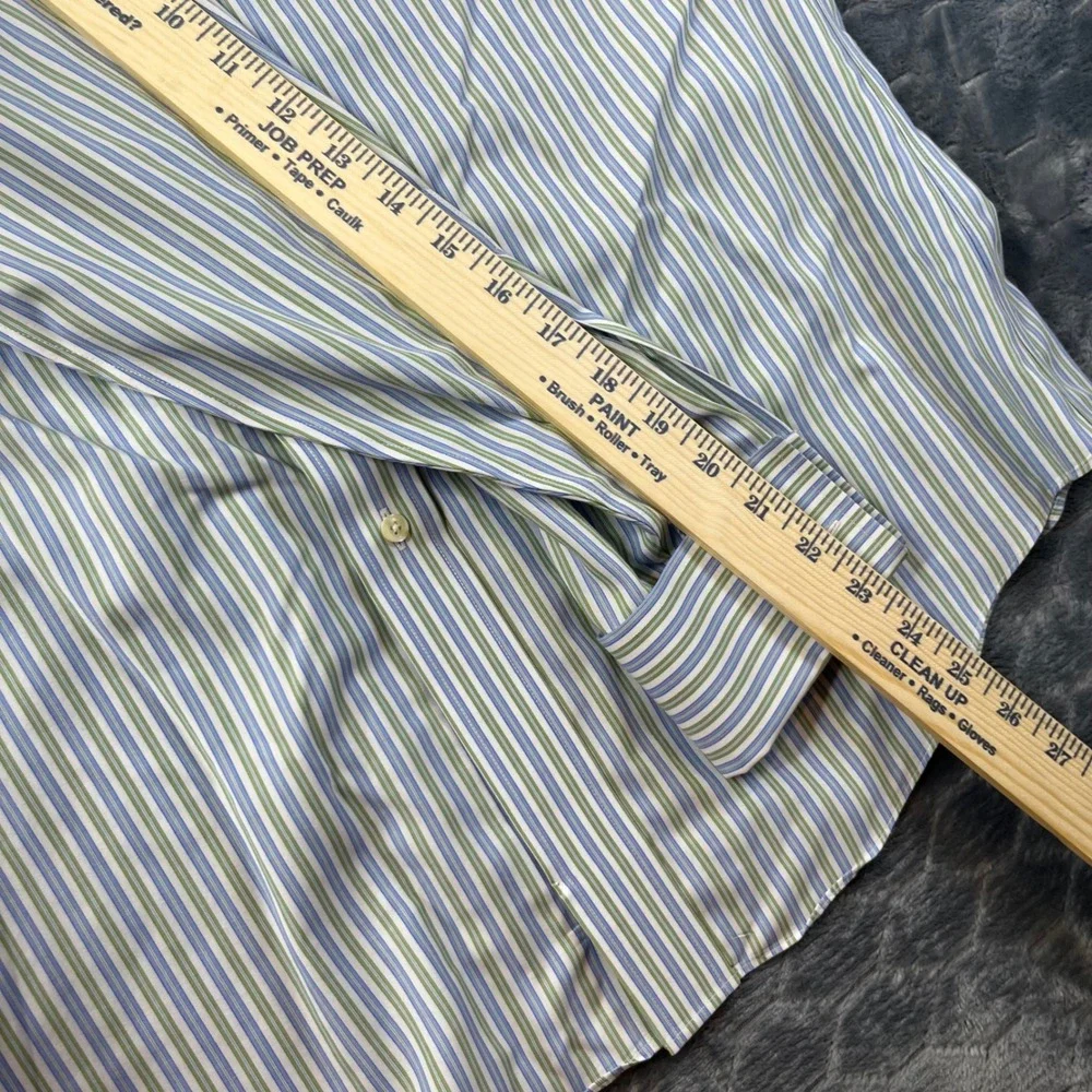 Brooks Brothers Button Down Men 16-33 Blue Green Striped Slim Fit Cotton - Picture 8 of 9